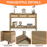LAZZO Rattan Console Table Boho Entryway Table Narrow Long Sofa Table Hallway Foyer Table Behind Couch Table with 3 Drawers and Open Storage Shelf for Living Room and Corridor Brown LAZZO