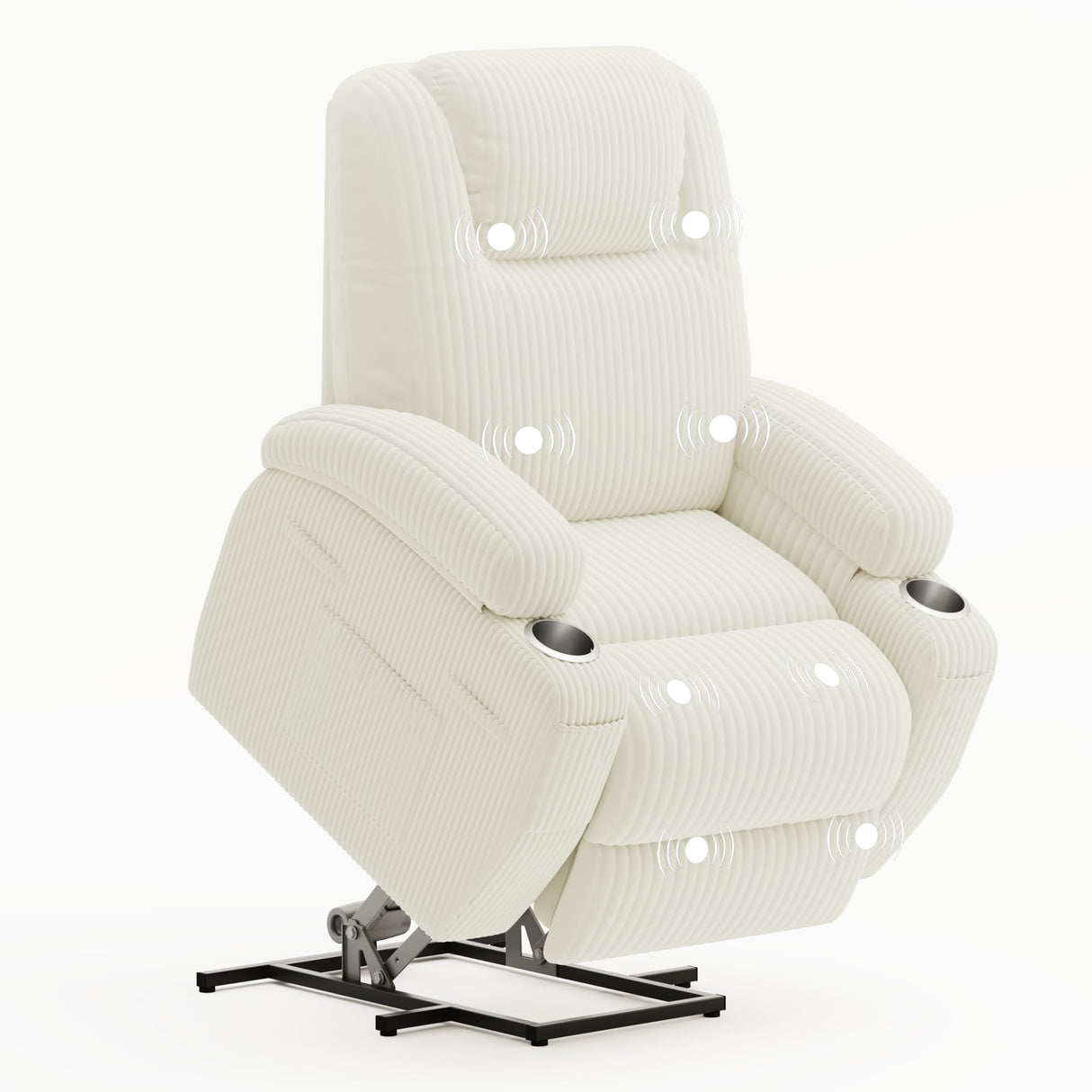 Flamaker Power Lift Chair Massage Recliner Chairs for Elderly - Ergonomic Design with Cup Holders & Side Pockets, Remote Control (White) Flamaker