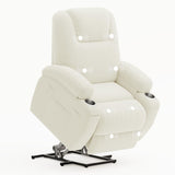 Flamaker Power Lift Chair Massage Recliner Chairs for Elderly - Ergonomic Design with Cup Holders & Side Pockets, Remote Control (White) Flamaker