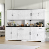 71’’ Farmhouse Kitchen Pantry Cabinet, Tall Kitchen Storage Cabinet with Power Outlet, Freestanding Kitchen Hutch Cabinet with Drawer, 4 Adjustable Shelf & 6 Doors for Kitchen Living Room (White) Gyfimoie