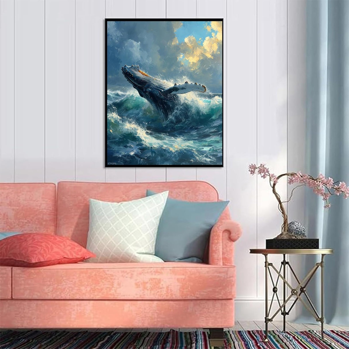 XTXGERL DIY Paint by Number Kits for Adult Beginner, Majestic Humpback Whale Breach, Paint by Numbers Kits for Adults, Canvas Painting Gift Kit for Modern Home Wall Decor, 40x50cm, Bright XTXGERL