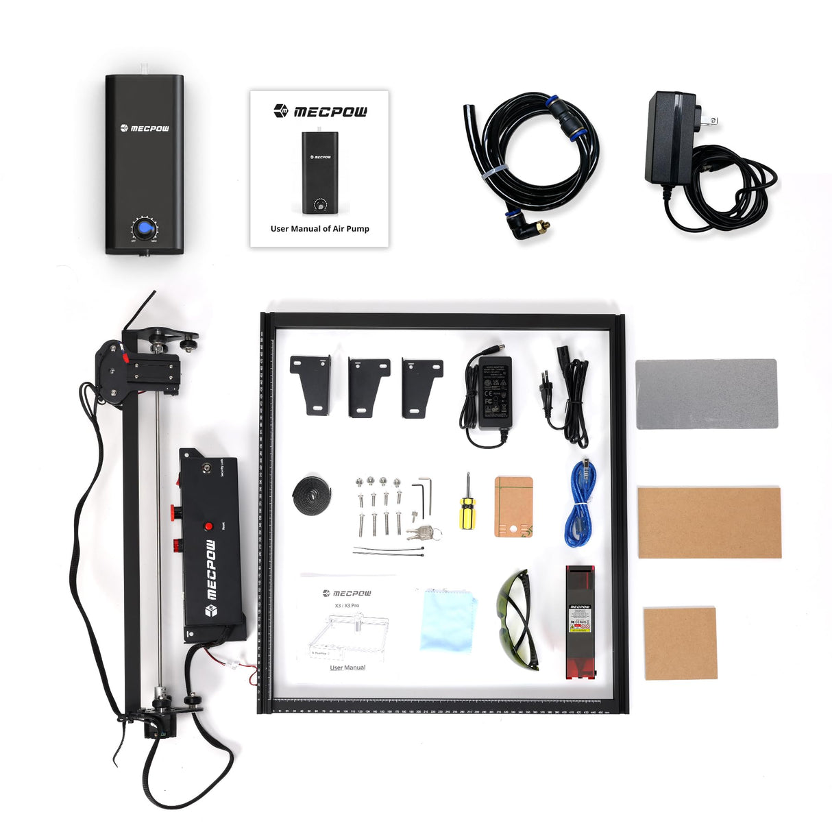 Mecpow X3 Pro Laser Engraver with Air Assist - 60W Laser Cutter, 10W High Accuracy Laser Engraving Machine for Wood Metal and Acrylic, 16.0 x 15.7" Working Area Mecpow