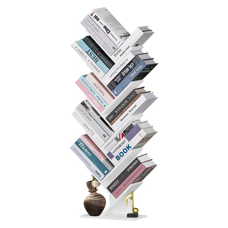 SHEEPAM 10 Tier Tree Book Shelf, Floor Standing Wood Bookshelf for Narrow Space, Storage Organizer Bookshelves for Books/CDs/Magazine, Bookcase with Shelves for Home Office, Living Room - White SHEEPAM