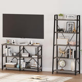 BON AUGURE Dark Grey Oak Industrial Sofa Console Table with 3 Tiers and Hooks BON AUGURE