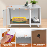 QuicMiou Cat Litter Box Enclosure, Hidden Litter Box Furniture Washroom Storage Cabinet, Modern Cat House with Scratche Pad (White) QuicMiou