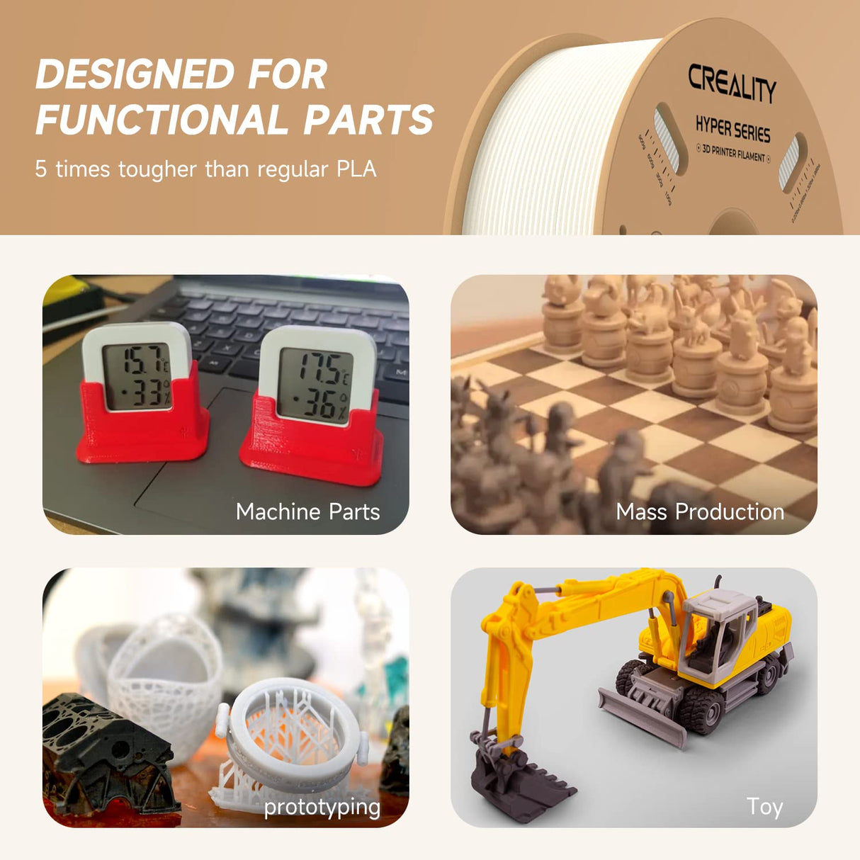 Official Creality Hyper PLA Filament 1.75mm, High Speed PLA 30-600mm/s 3D Printer Filament, Dimensional Accuracy +/-0.02mm, Fit Most FDM 3D Printers，1KG(2.2lbs) Spool White Creality