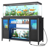 Hlivelood 55-75 Gallon Fish Tank Stand with Power Outlet&LED Light, Heavy Duty Metal Aquarium Stand for 2 Fish Tank Accessories Storage, Suit for Turtle Tank, Reptile Terrarium, 880lbs Capacity, Black Hlivelood