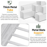 MoproBeti Twin Size Loft Bed with Stairs, Metal Loft Beds Twin with Storage Shelves, Adults Loft Bed with Wardrobe, Heavy Duty High Lofted Bed for Kids Teens,White + White Stair MoproBeti