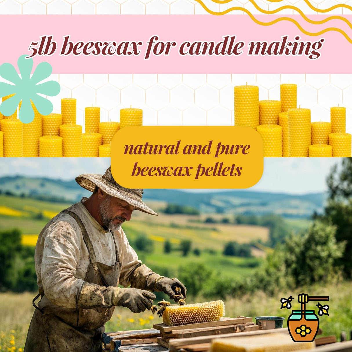 KQU Beeswax Candle Making Kit for Adults, 5lb Beeswax, LED Display Wax Melter, Cotton Wick, Wick Stickers KQU