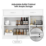 FOTOSOK Sideboard Buffet Cabinet with Glass Doors, Buffet Sideboard Kitchen Sideboard Cabinet Buffet Table with 2 Storage Drawers & Shelves for Dining Living Room, White FOTOSOK