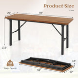 Tangkula Outdoor Dining Table for 4-6, No Assembly Foldable 59 Inches Narrow Patio Dining Table with Acacia Wood Top & Heavy Duty Metal Frame, for Yard, Garden, Poolside or Indoor (Natural) Tangkula