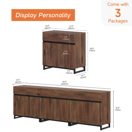 WAMPAT Modern TV Stand for TVs up to 100 inch, 3 in 1 Entertainment Center TV Console with Adjustable Shelves and Metal Base for Living Room,Bedroom,Brown WAMPAT