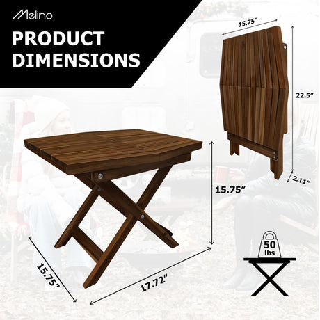Melino Wooden Folding Table, Acacia Wooden Small Table for Indoor and Outdoor uses, Weather Resistant and Fully Assembled (Chestnut) Melino