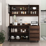 AGOTENI Large Kitchen Hutch Cabinet, Storage Cupboard Pantry with 4 Glass Doors, 4 Drawers & Microwave Shelf, for Kitchen Open Storage, Rustic Brown (63" W x 15.7" D x 74.8" H) AGOTENI