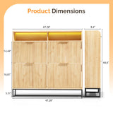 VINGLI Fluted Shoe Cabinet Storage for Entryway,Hidden Shoes Storage Cabinet with 4 Flip Drawers, Mid Century Modern Shoe Rack with LED Light,Shoes Organizer with Cubby for Hallway(Natural Oak) VINGLI