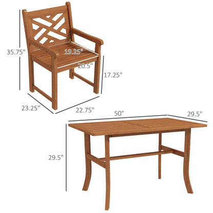 Outsunny Outdoor Patio Dining Set, 4 Seater Wood Dining Table and Chairs for Backyard, Conservatory, Garden, Poolside, Deck, Teak - WoodArtSupply