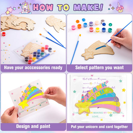 Winrayk 12 Sets Unicorn Party Favors Birthday Supplies Unicorn Craft Painting Kits for Girls, Unfinished Wood Crafts Gift Bag Card Paint Sets, Goodie Bag Stuffers Girls Birthday Party Favors Supplies Winrayk