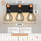 IZORRO Farmhouse Bathroom Vanity Light Fixtures, 3-Light Wood Bathroom Lighting Fixtures Over Mirror, Black Rustic Industrial Sconces Wall Lights with Metal Lampshade for Living Room, Bedroom IZORRO