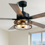 APBEAMLighting Farmhouse Ceiling Fans with Lights and Remote Control, 52 Inch Rustic Fandelier Ceiling Fan with Bubble Glass Shade 6-Speed Caged Ceiling Fan for Living Dining Room Bedroom,Walnut/Brown APBEAMLighting