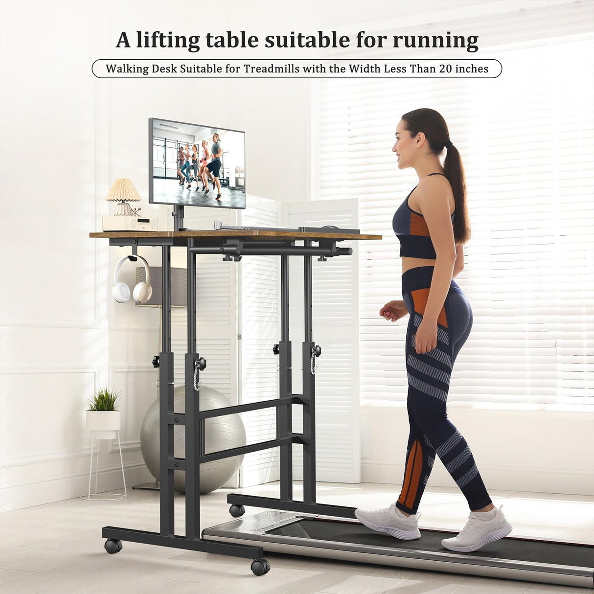 Enayplon Small Standing Desk with Wheels, Mobile Stand Up Desk, Portable Standing Table on Wheels for Walking Pad, Rolling Computer Desk Adjustable Height, Tall Table Enayplon