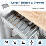 AVAWING Rolling Kitchen Island Cart with Storage, 42" Width Kitchen Cart w/ 2 Wheels, Coffee Cart with Drawers & Openshelves & Glass Cabinet & Towel Rack, Portable Islands, Grey AVAWING