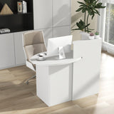 IFANNY Reception Desk, 48’’ Retail Counter Table w/Lockable Drawer & Storage Shelf, L-Shaped Reception Table, Wooden Computer Desk for Salon, Restaurant, Office (White) IFANNY