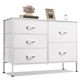WLIVE Dresser for Bedroom with 5 Drawers, Wide Bedroom Dresser with Drawer Organizers, Chest of Drawers, Fabric Dresser for Living Room, Closet, Hallway, White WLIVE