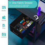 Lufeiya L Shaped Gaming Desk with Fabric Drawers and Storage Shelves, 47 inch Home Office Desk with Monitor Stand, Computer Desk with LED Lights and Power Outlets, Black Lufeiya