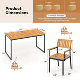 Tangkula 7 Piece Outdoor Dining Set for 6, Acacia Wood Rectangular Dining Table & 6 Armchairs w/Metal Frame, Umbrella Hole, Farmhouse Dining Furniture Set for Garden Porch Poolside Yard Tangkula