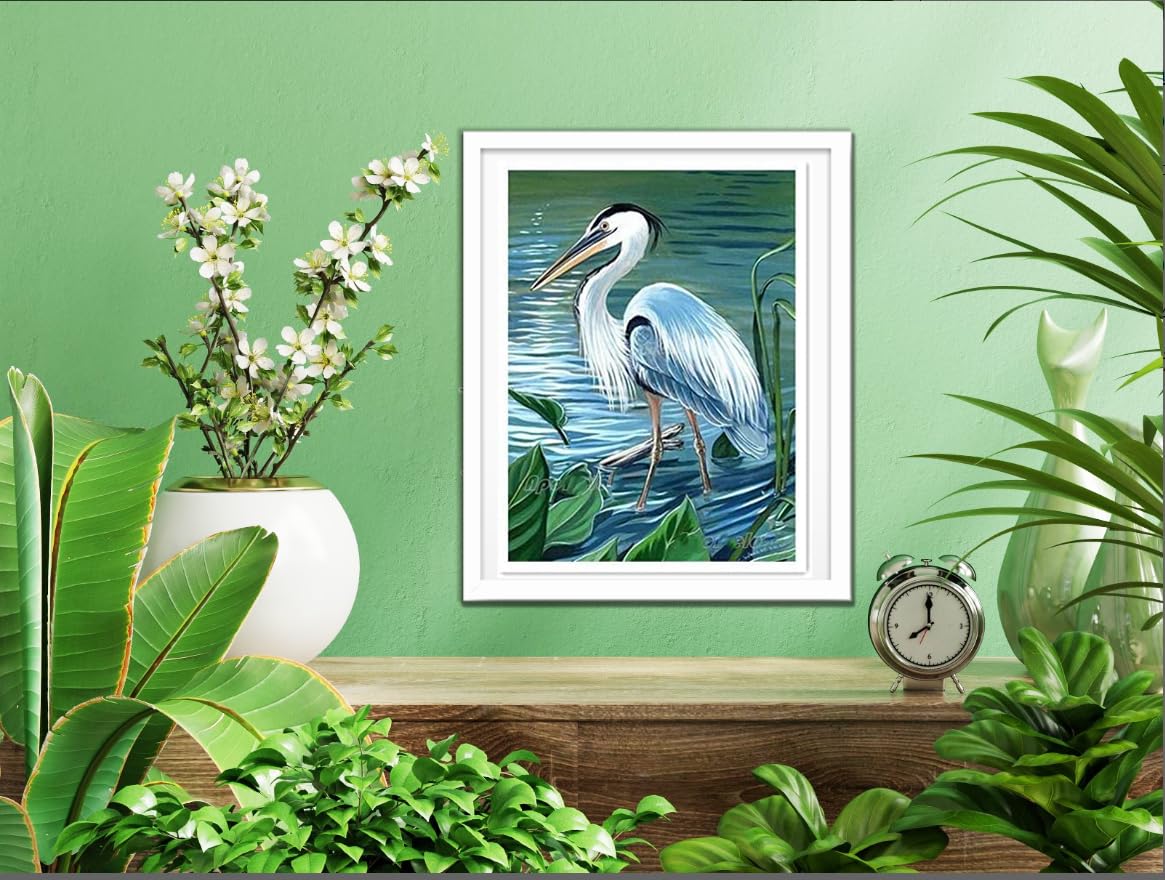 Apomelo 12×16 inches Diamond Art Heron Diamond Art Kit for Adults DIY Diamond Art Painting Kit for Decor, Great Blue Heron by Lake Apomelo