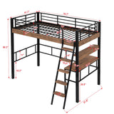Ball & Cast Metal Twin Loft Bed with Safety Guard & Ladder,Sturdy Metal Bedframe W/Built-in Desk & Storage Shelf,Space Saver,No Box Spring Required,Bedroom Furniture for Boys Girls Teens Adult,Black Ball & Cast