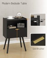 JOONEE Black Nightstand,Modern Bedside Table with Storage Drawer and Open Wood Shelf, for Living Room, Bedroom and Small Spaces, Accent Night Stand with Solid Wood Legs, Easy Assembly,Classic Black JOONEE