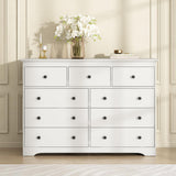 BAZELOR 55 Inch Wide White Dresser for Bedroom, 9 Drawer Dresser with Large Drawers, Wood Chest for Living Room, Hallway BAZELOR