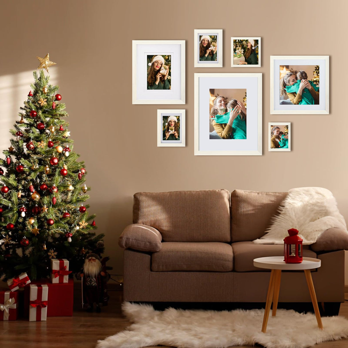 Egofine 8x10 Picture Frames Made of Solid Wood with Plexiglass, Display Pictures 4x6/5x7 with Mat or 8x10 Without Mat Set of 4 for Tabletop and Wall Mounting, Oak Wood Egofine