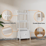 Furologee 4-Tier White Ladder Shelf, Ladder Bookshelf with Removable Drawer, Bookcase Storage Rack Organizer, Freestanding Storage Shelves for Living Room, Home Office, Bedroom Furologee