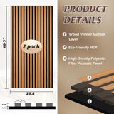 QUEENLINK Wood Slat Wall Panels, 2 Pack Acoustic Panels 47.2" × 23.8", 3D Fluted Sound Absorbing Wall Panel for Home & Office Decor, Noise Reducing Interior Wall Treatment (Oak) QUEENLINK