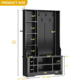DWVO 39" Hall Tree with Bench and Shoe Storage, 6 Shoe Cubbies & 5 Coat Hooks, 4 Side Storage Cubbies, Entryway Bench with Coat Rack for Entryway Hallway Bedchamber Narrow, Adjustable Shelf (Black) DWVO