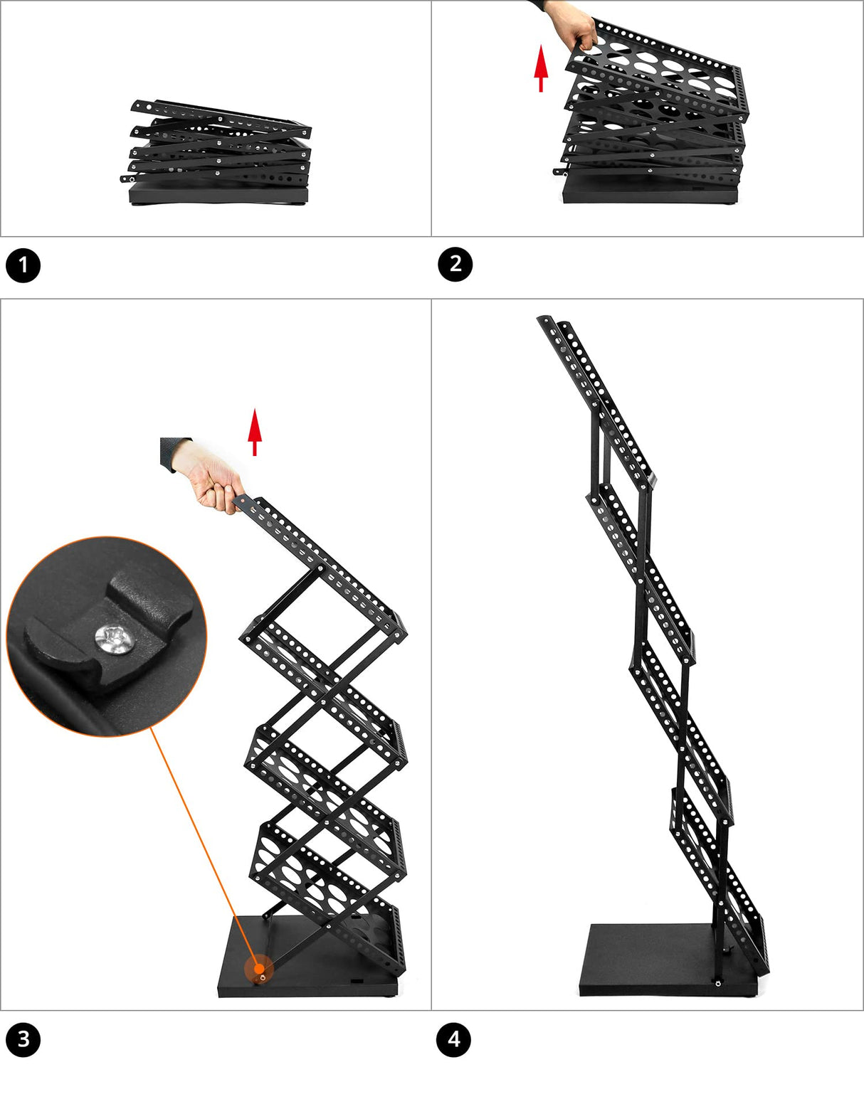 QWORK Magazine Brochure Display Rack Stand, 4 Pocket Foldable Literature Catalog Rack Book Holder Tradeshow Display Stand, for Office Store and Exhibition Trade Show (Black) QWORK