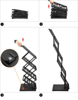 QWORK Magazine Brochure Display Rack Stand, 4 Pocket Foldable Literature Catalog Rack Book Holder Tradeshow Display Stand, for Office Store and Exhibition Trade Show (Black) QWORK