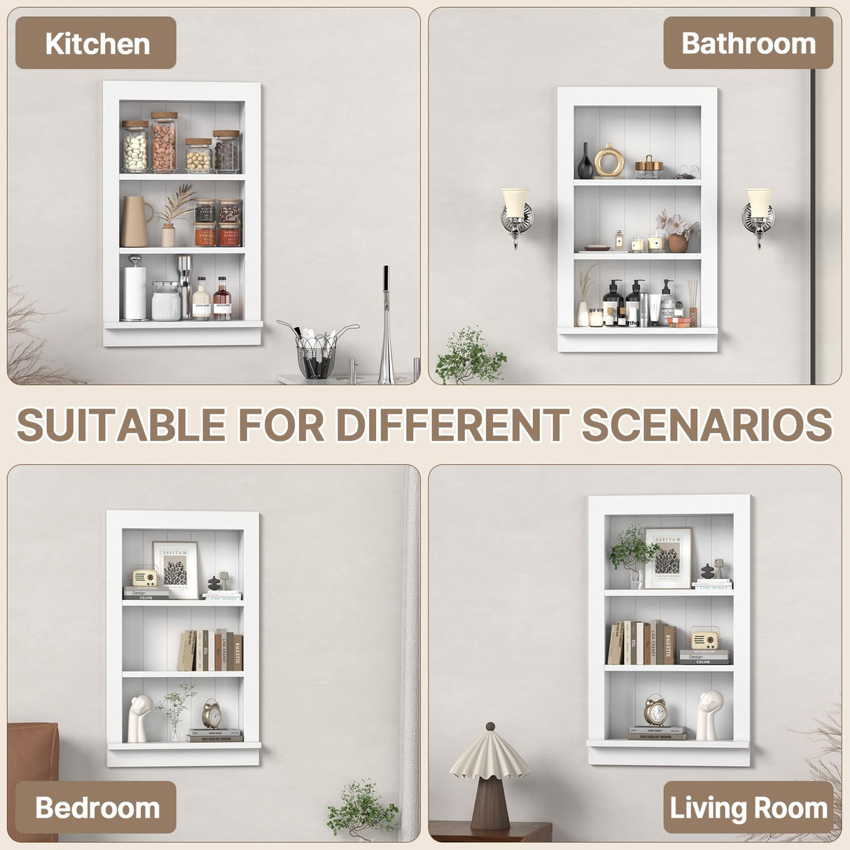 Recessed Medicine Cabinet with Shelves – in-Wall Medicine Cabinet Organizer for Bathroom, Kitchen or Bedroom – Modern White Niche Storage Cabinet 14x24 GOFEI