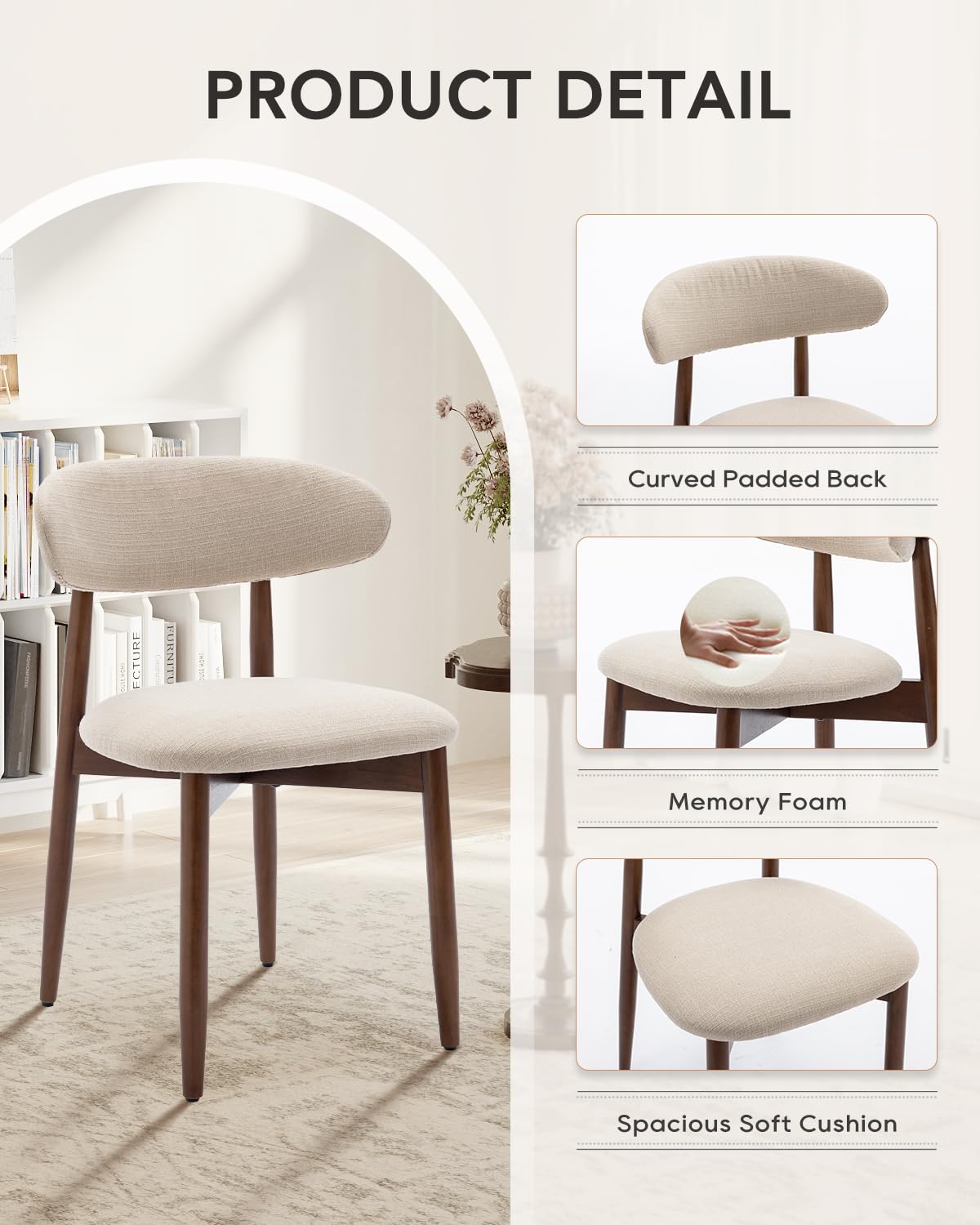 Homixis Dining Room Chairs Set of 4, Upholstered Farmhouse Dining Chairs, Modern Fabric Kitchen Chairs with Solid Wood Leg,Beige Homixis