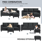 Shintenchi 76" Modern Upholstered Sectional Sofa, L-Shaped Couch with Storage Ottoman and Reversible Chaise for Living Room, Black Linen Fabric Shintenchi