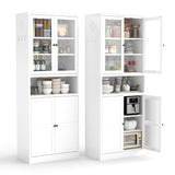 AQY Kitchen Pantry Cabinet,72" White Pantry Storage Cabinet with Adjustable Shelves and Glass Doors,Freestanding Cupboard,Metal Pantry Cabinets with Handle for Living Room Kitchen Assembly Required AQY