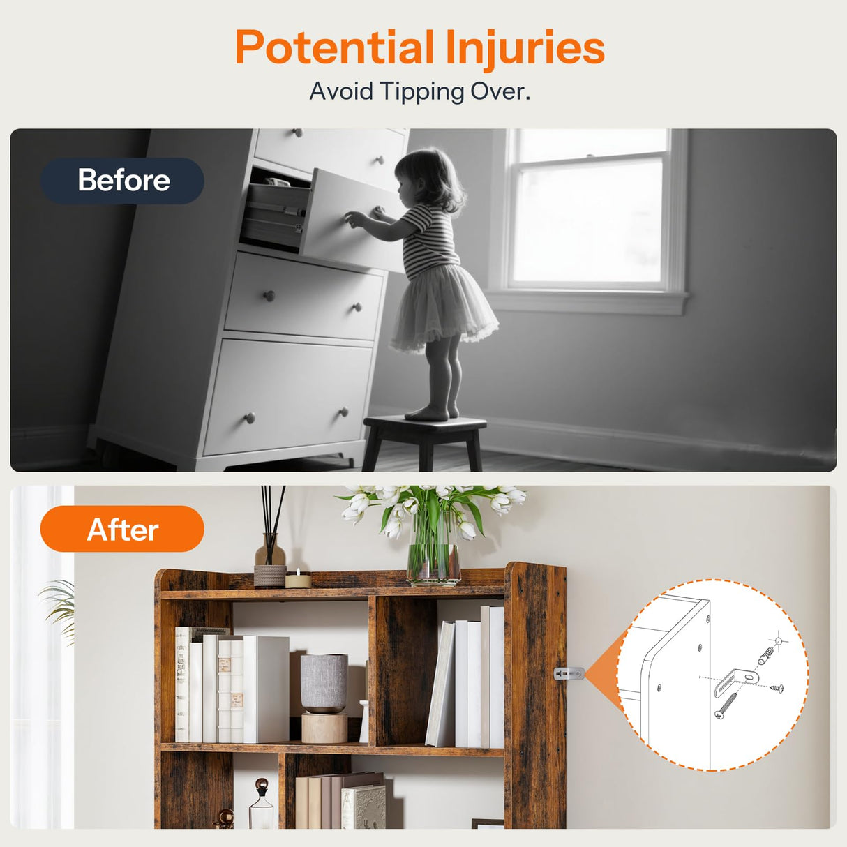 HOOBRO 6 Cube Bookshelf, 4 Tier Bookcase with Legs, Mid-Century Modern Bookshelves, Large Open Storage Shelf, Wooden Book Case for Living Room, Bedroom, Office, Kitchen, Rustic Brown FG116SJ01 HOOBRO