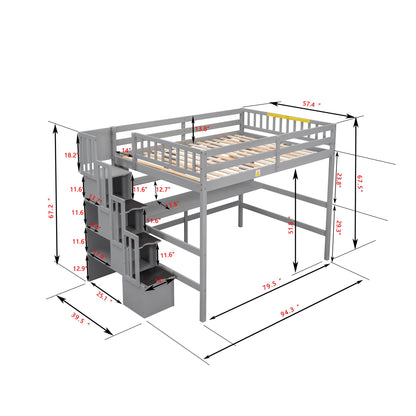 CITYLIGHT Grey Full Size Loft Bed with Stairs, Desk, and Storage Solutions for Kids and Teens - WoodArtSupply