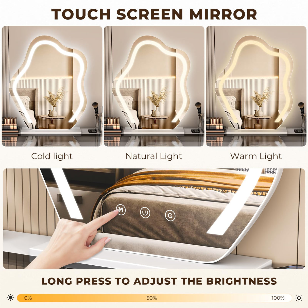 MIIFUNY Corner Vanity Desk with Mirror and Lights, Makeup Vanity with Charging Station, Extendable Dressing Table with Drawers and Dresser for Women Girls, White MIIFUNY