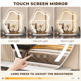 MIIFUNY Corner Vanity Desk with Mirror and Lights, Makeup Vanity with Charging Station, Extendable Dressing Table with Drawers and Dresser for Women Girls, White MIIFUNY