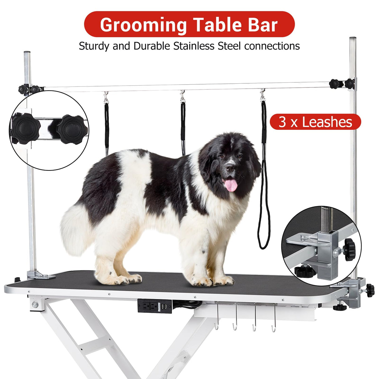 Garvee Electric Dog Grooming Table, Adjustable Height 9.4"-39.4", 264Lb Capacity, Foot Control, Anti-slip Wheels, Tool Organizer, Dog Grooming Station, 47" White Garvee