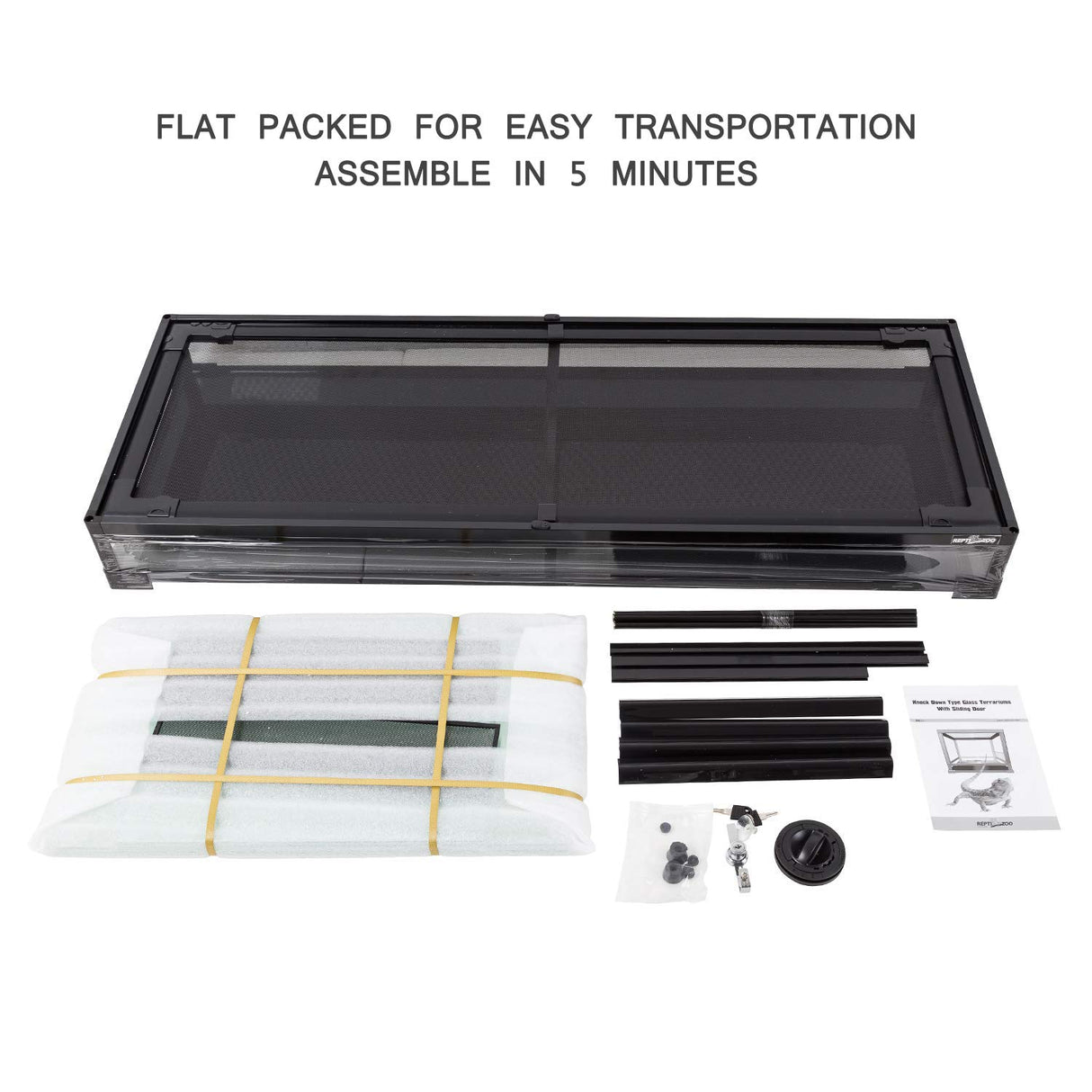 REPTIZOO Large Reptile Terrarium 120 Gallon, Tall & Wide Tempered Glass Reptile Tank 48" x 24" x 24" with Sliding Door Top Screen Ventilation & Anti Escape Lid, Full View REPTI ZOO