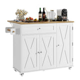 BOTLOG Kitchen Island with Storage, Island Table on Wheels with Drop Leaf, Spice Rack, Drawer, Towel Rack, Rolling Kitchen Island Cart for Dinning Room, White 15.7-27.55" D x 47.63" W x 35.43" H BOTLOG